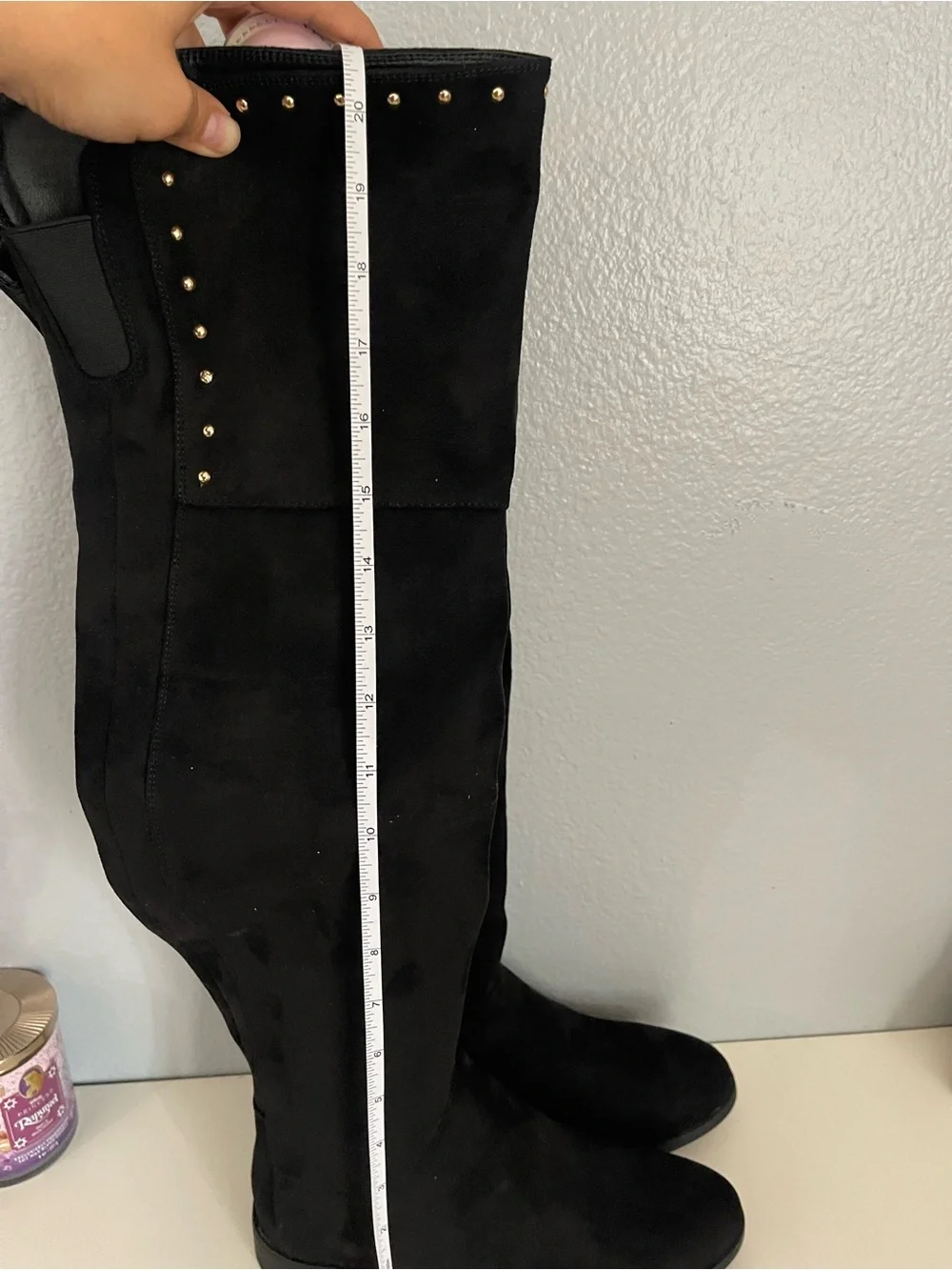 XOXO Black Over-the-Knee Studded Suede-Look Boots